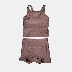 Athleta Ultra High Rise Elation Short & Purpose Crop Bra D-DD Metallic Mauve Set